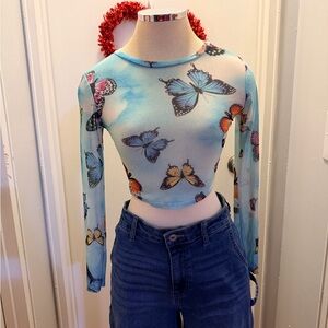 Better Be Blue Butterfly Long Sleeve Top